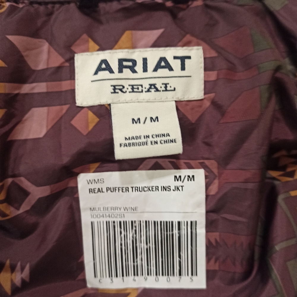 Ariat Women's REAL Puffer Trucker Jacket, Mulberry Wine Size Medium - Picture 4 of 10